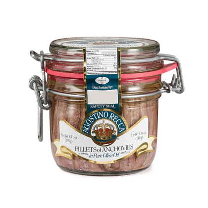 Agostino Recca Fillets of Anchovies in Olive Oil Glass Jar 4.9 oz (140 g)