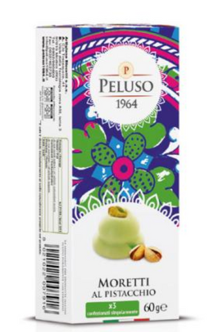 Peluso Pistachio moretti cookies, white chocolate with pistachio covered and pistachio spread filling 2.12oz (0.13 Lb)