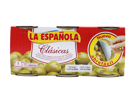 La Española Green Olives Stuffed w/ Anchovies (Tri-pack) 12.7 oz (360 g)