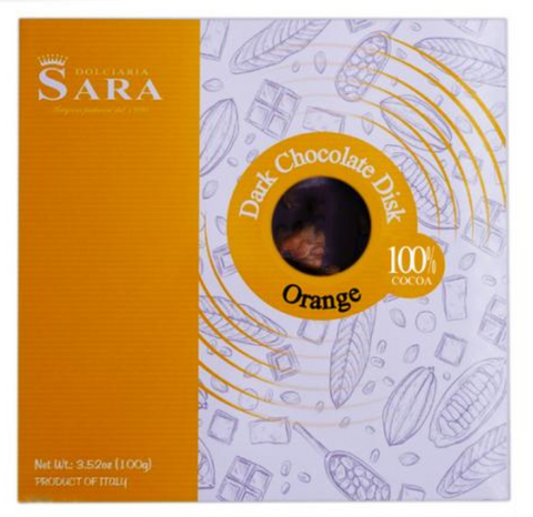 Sara, Round Dark Chocolate barr (100 % Cocoa) w/ Candied Orange 3.53 oz (100 g)