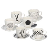 Tognana, Set 6 Coffee Cup and Saucer, Graphic New Bone China Black