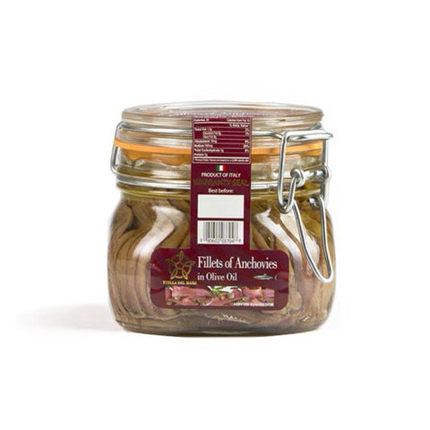 Agostino Recca Stella del Mare Fillets of Anchovies in Olive Oil 41 % Glass Jar 19.05 oz (540 g)